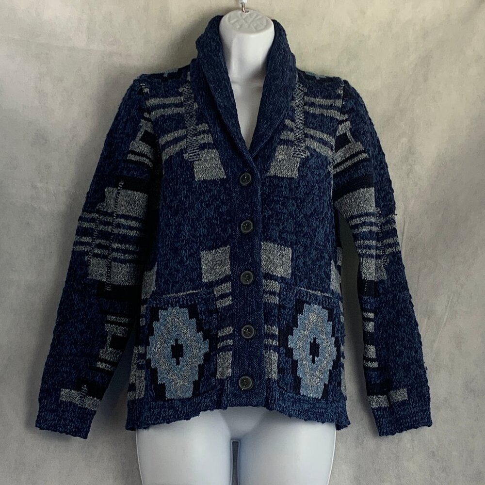 Lucky Brand Women's Southwest Pattern Button-Front Cardigan Sweater, Blue, XS